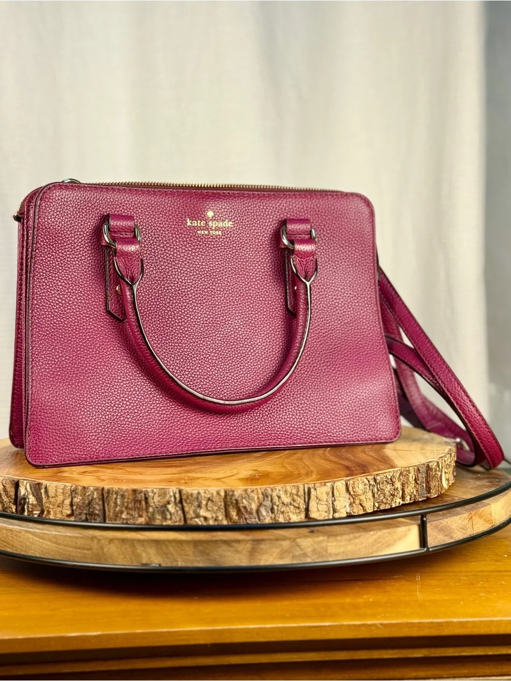 Kate Spade Berry Red Pebbled Leather Mulberry Street Lise Satchel Crossbody EUC